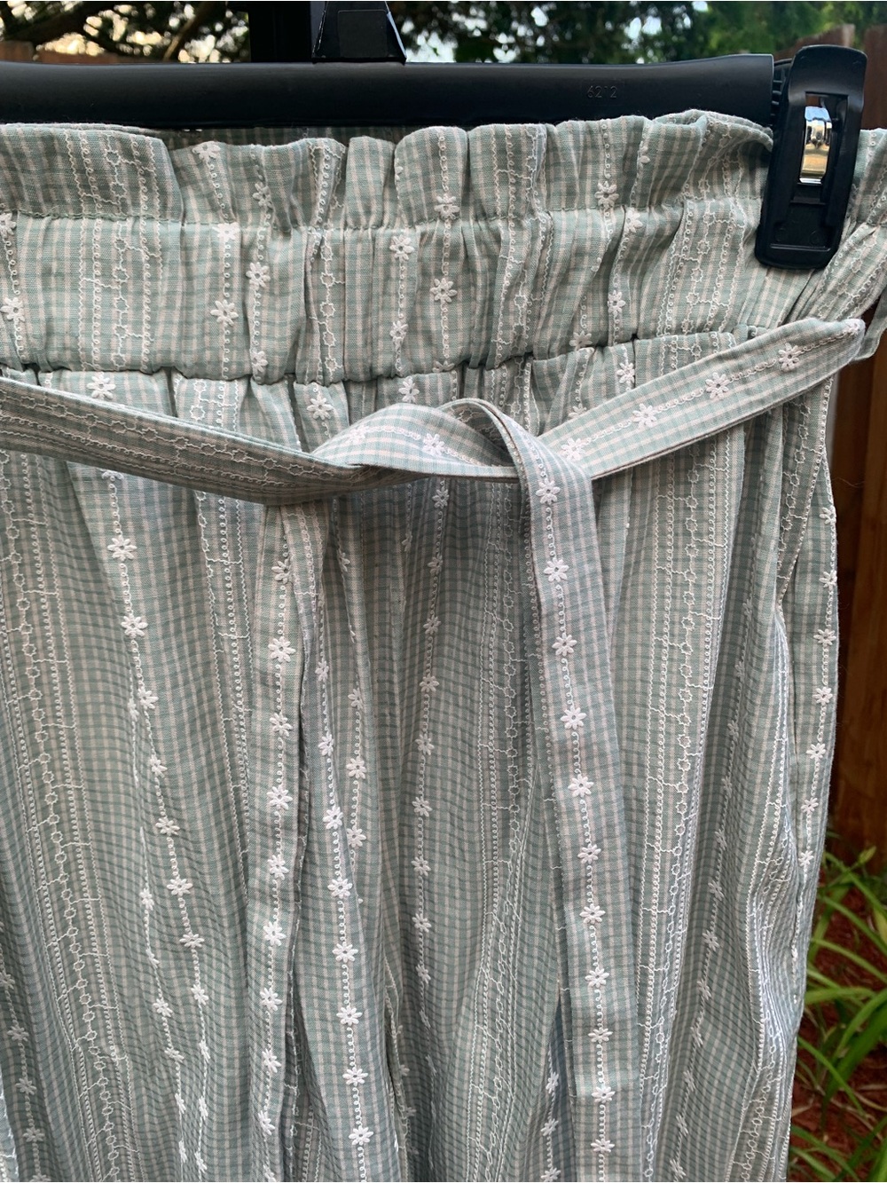 SHEIN Light Sage Green Wide Leg Embroidered Pants with Tie - Picture 2 of 8